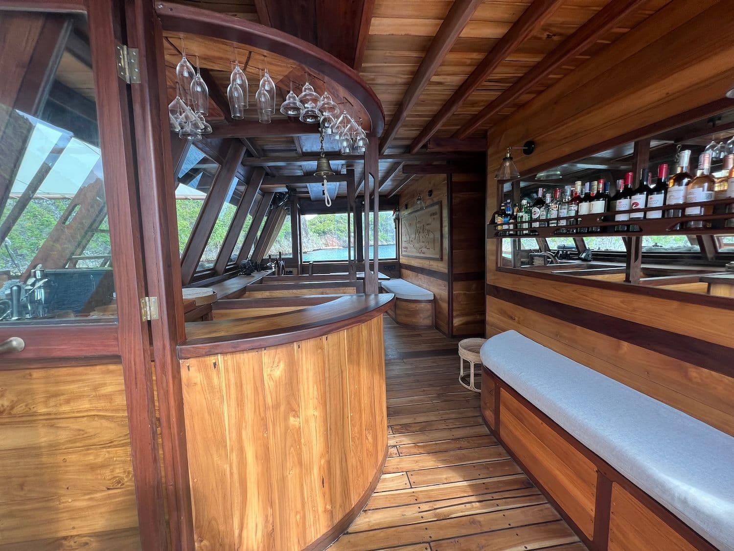 dewata boat, wooden interior, bar spot