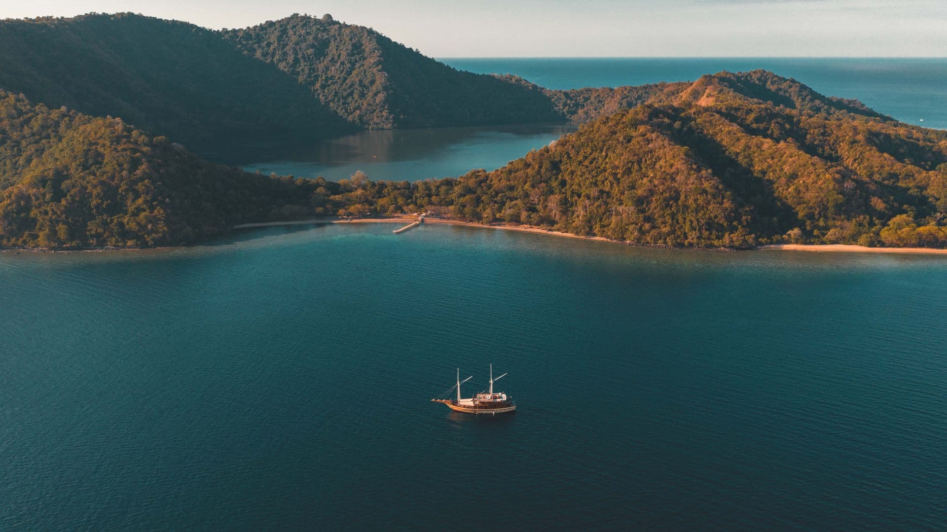 beautiful landscape view, blue sea water, hills